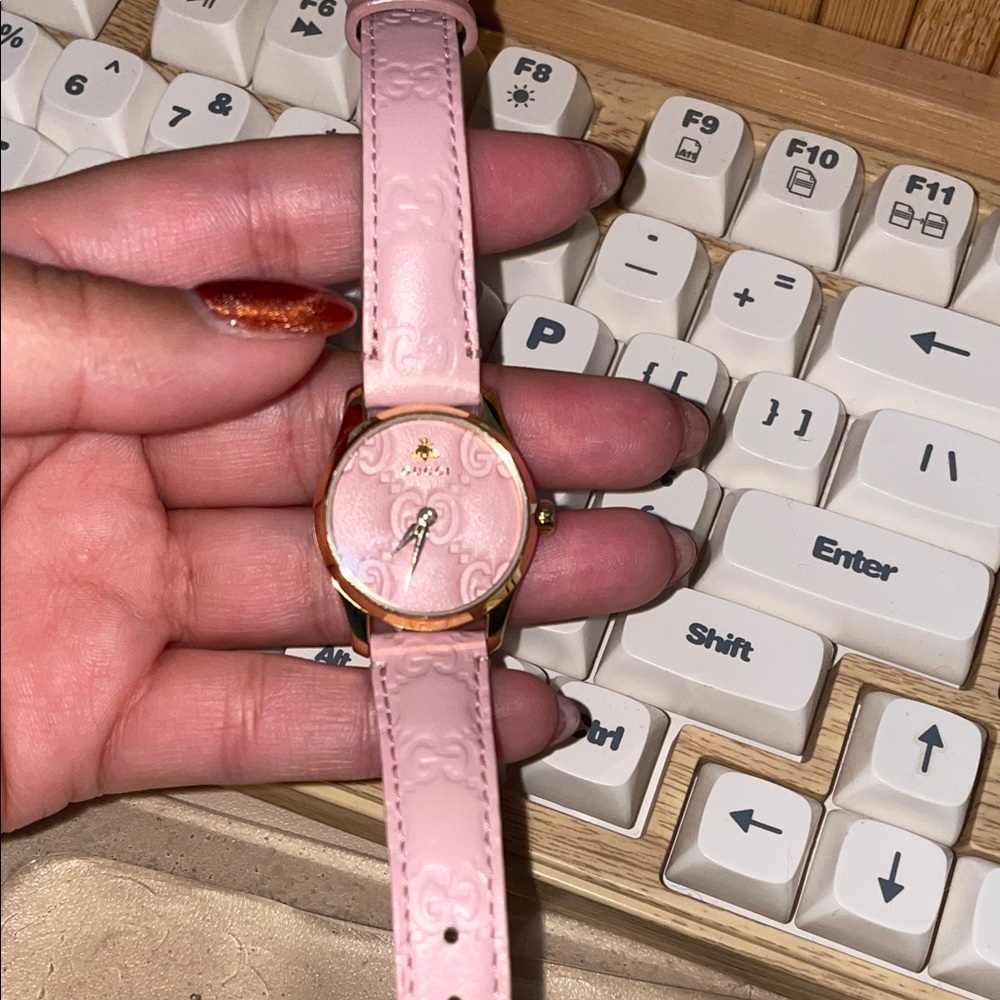 Gucci Pink Watch with Gold Details